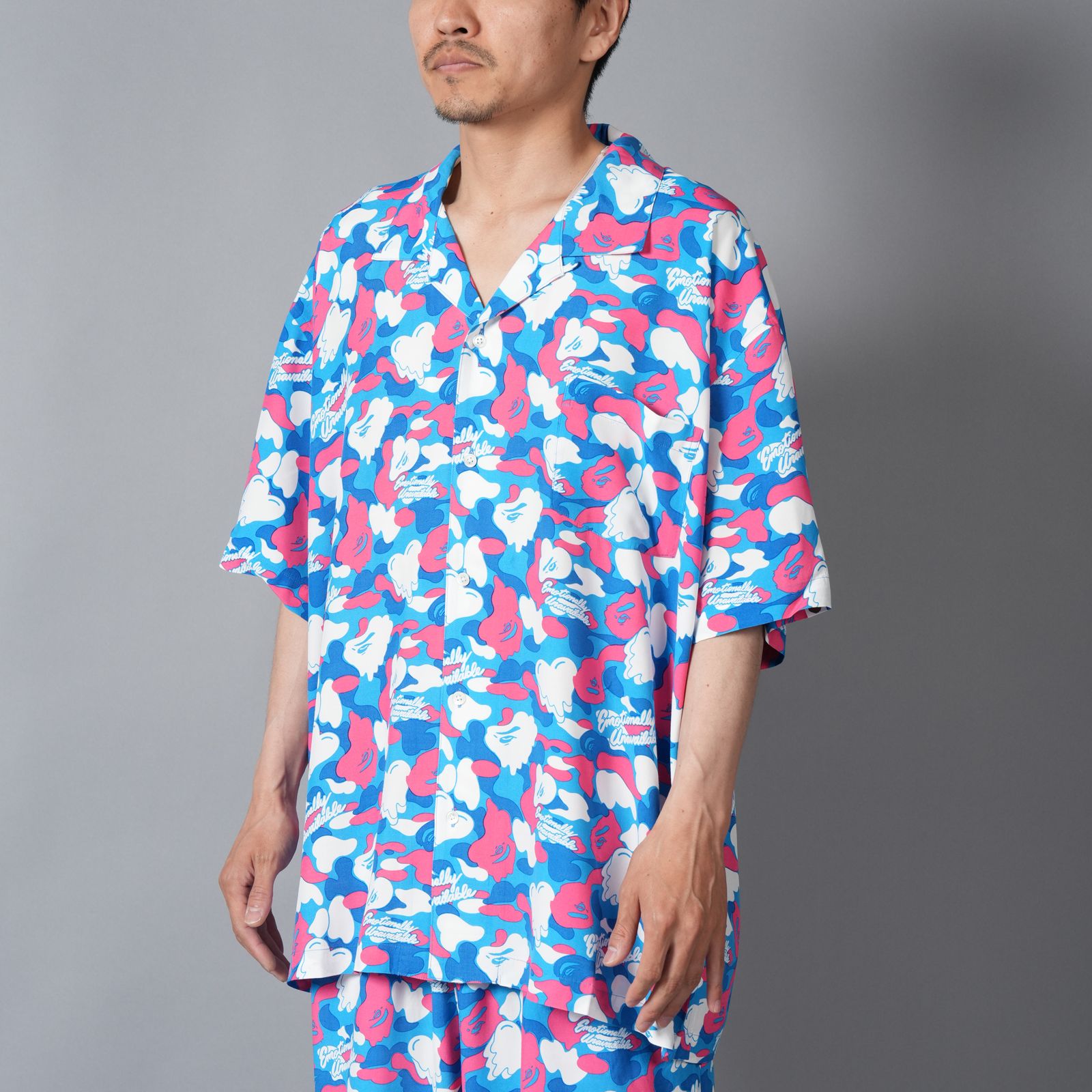 【コラボ】EU-MK8-0000-C03 / EU APE ALOHA SHIRT / BLUE / シャツ (ブルー)