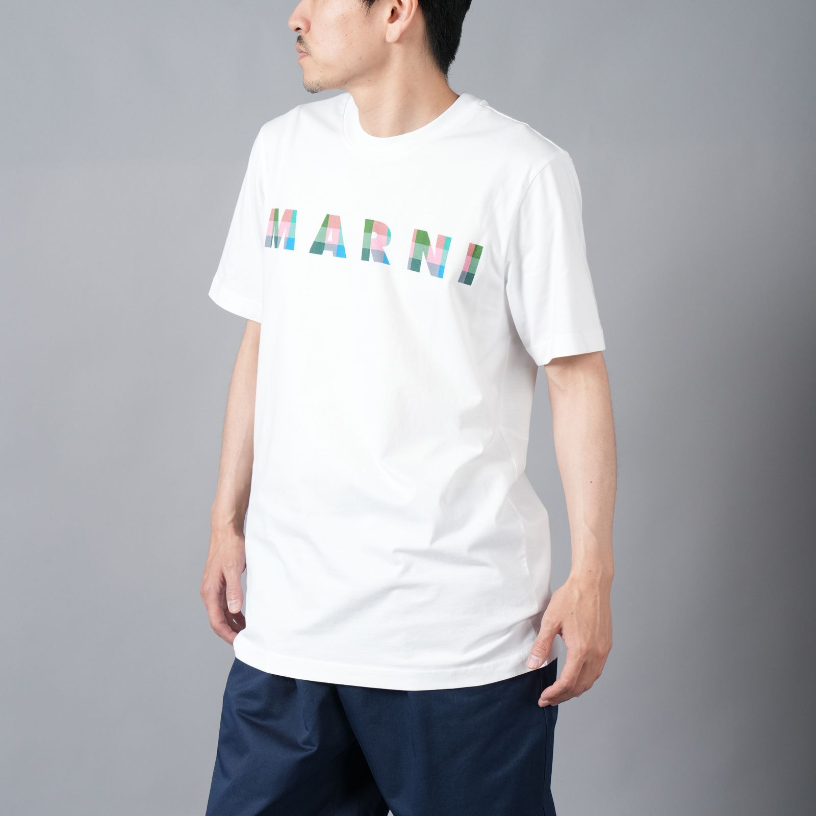 MARNI - ホワイト ギンガムマルニロゴ入り コットン製Tシャツ 