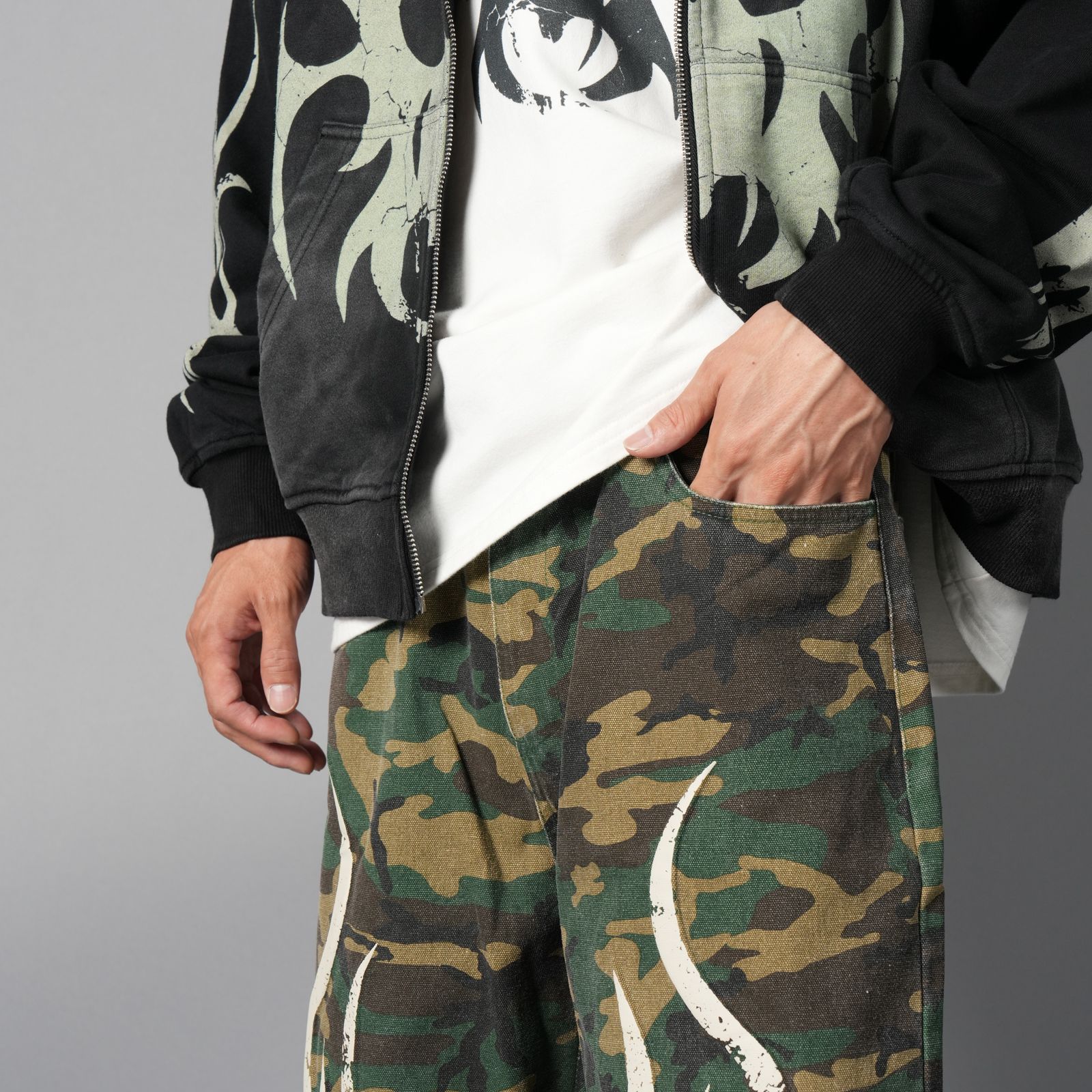 【ラスト1点】 3D Tribal Denim Five-pocket Shorts / スリーディトライバル デニム ファイブポケット ショーツ (ウッドランドカモ)