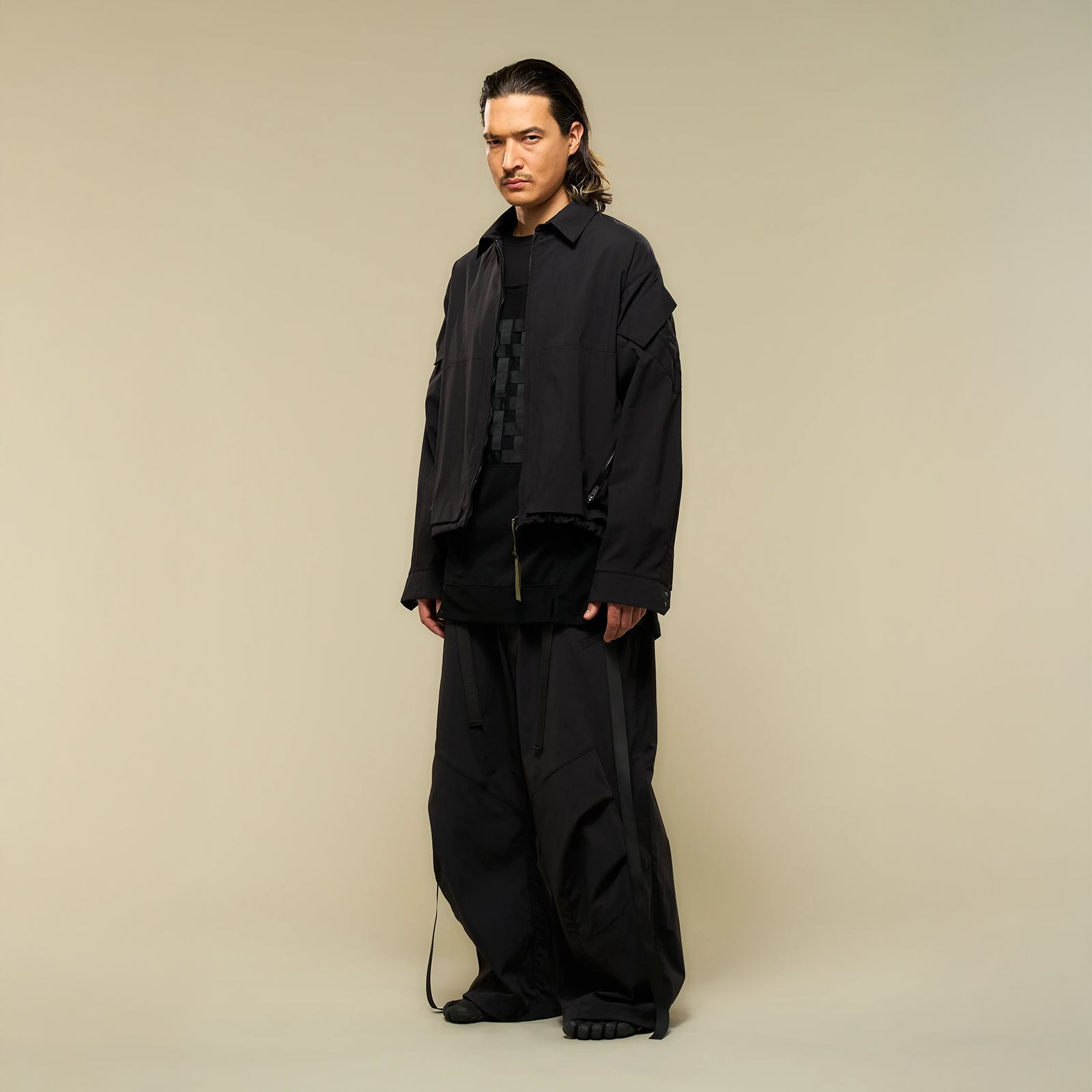 LA12-M / NYLON STRETCH SHIRT JACKET / ナイロンストレッチシャツジャケット [ストレートフィット] (ブラック)