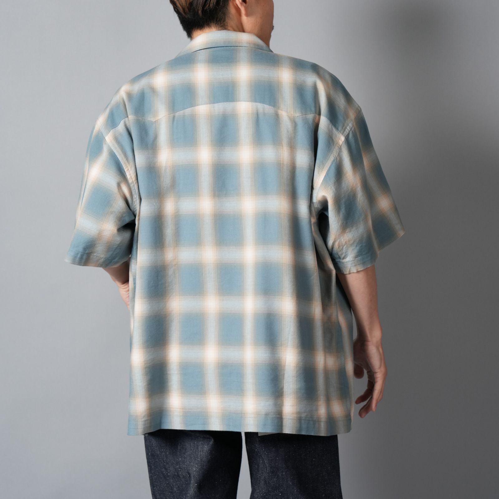 OMBRE PLAID CURBAN SHIRTS (SS)  / 半袖シャツ (ブルー)