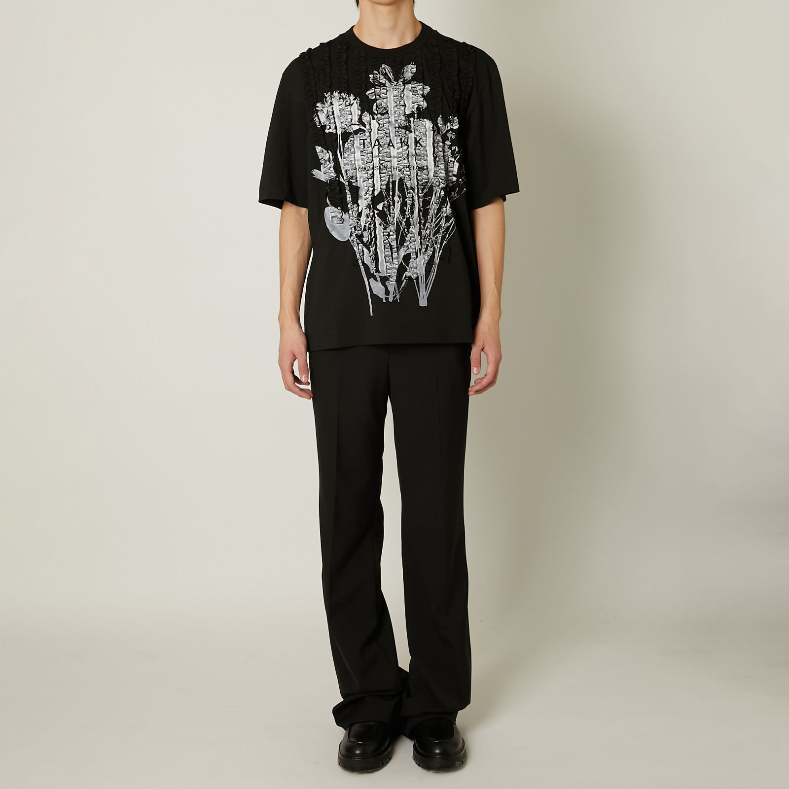 【ラスト1点】RUFFLE PRINT JERSEY / ラッフルプリント ジャージー / Tシャツ (ブラック)