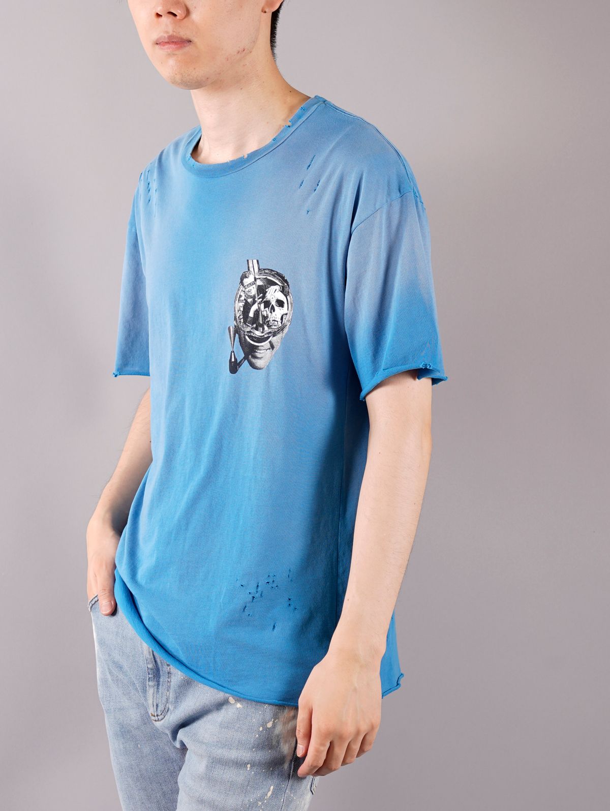 【限定品】FLARES N SLIPPERS / Tシャツ (コバルトブルー) ダメージ加工 河村康輔