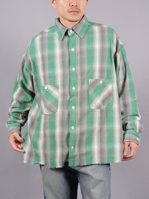 【ラスト1点】【限定品】 SM-S23-0000-088 / SA_FRANNL SHRT / CHECK / ネルシャツ (グリーン)