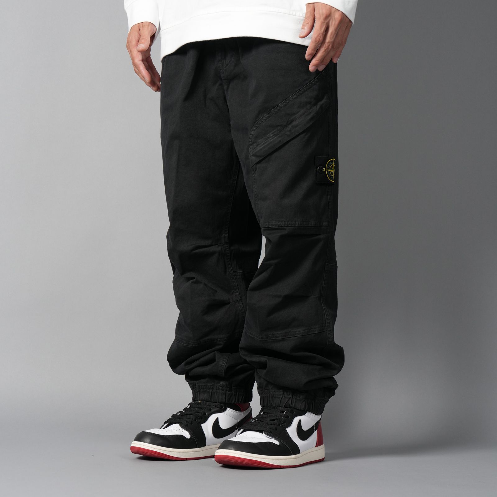 3100036  / STRETCH ORGANIC BROKEN TWILL COTTON 'OLD' EFFECT / カーゴパンツ  [ガーメントダイ][ルーズフィット][ストレッチ入り]  (ブラック)