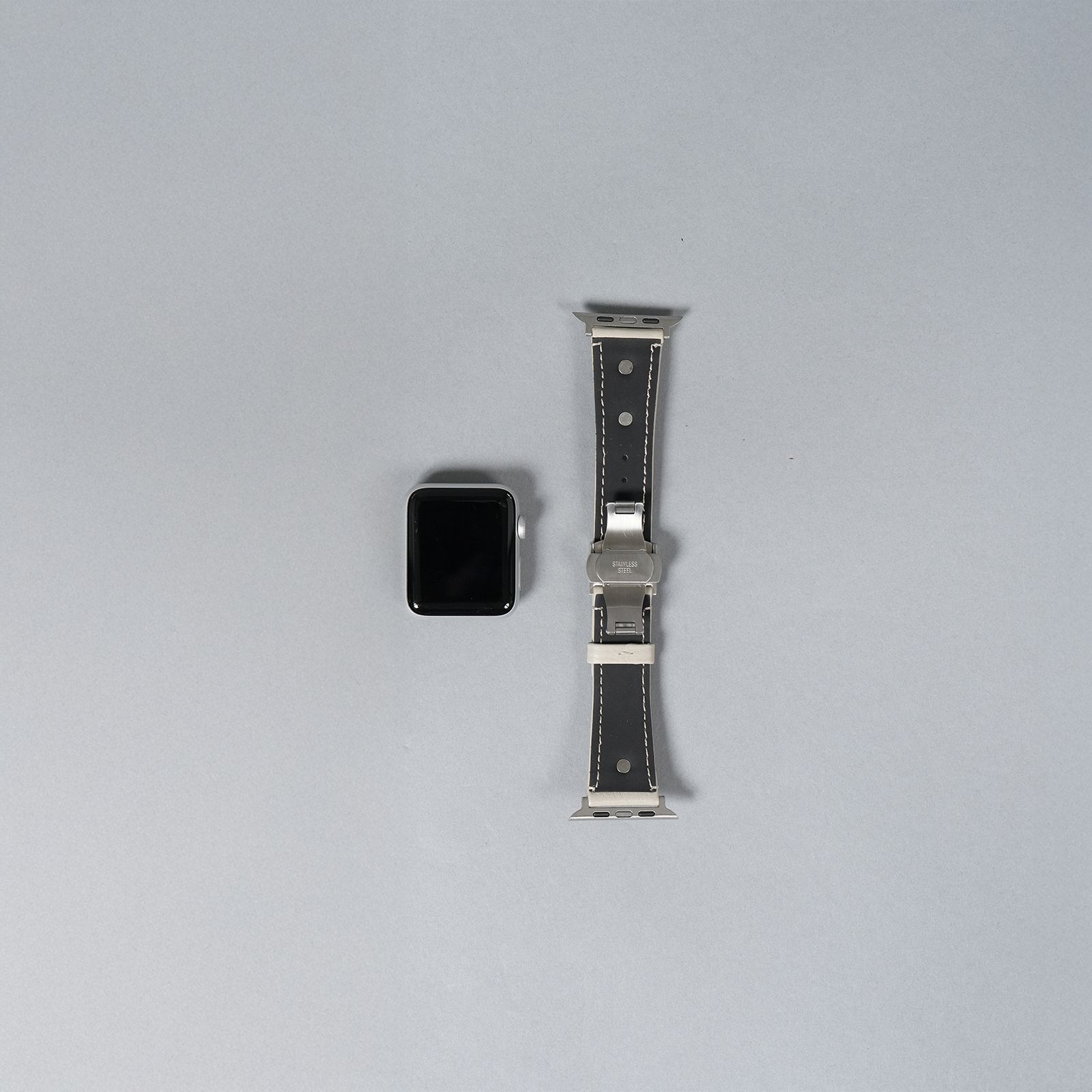 レザーハイブリッドバンド スタッズ for Apple Watch (ホワイトベージュ)