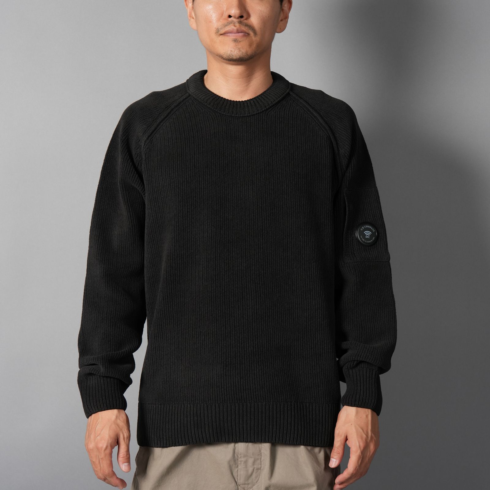 CHENILLE COTTON CREWNECK LENS SWEATER / クルーネック レンズセーター (ブラック)