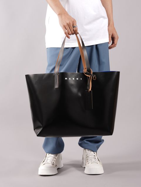 【ラスト1点】 PVC ショッピングバック / 横長トートバッグ / バイカラー(ブラック・ブルー) / ユニセックス SHMQ0010A0-P3572-Z2014 MARNI