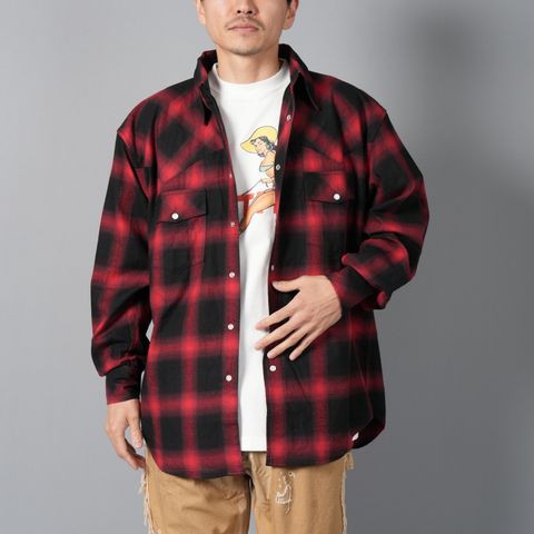 OMBRE PLAID WESTERN SHIRTS (L/S) / ウエスタンシャツ (レッド)