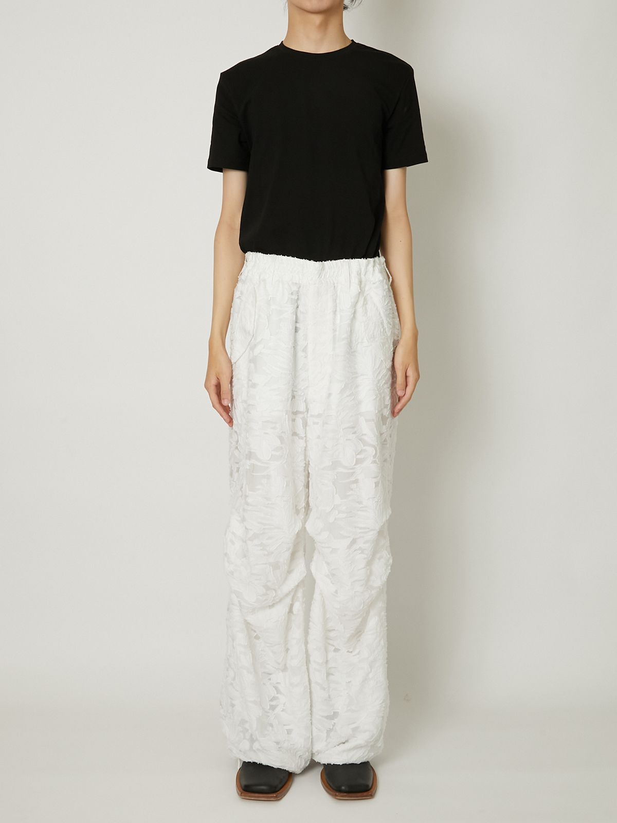 【ラスト1点】 CUT JACQUARD PARACHUTE PANTS / カットジャガード パラシュートパンツ (ホワイト)
