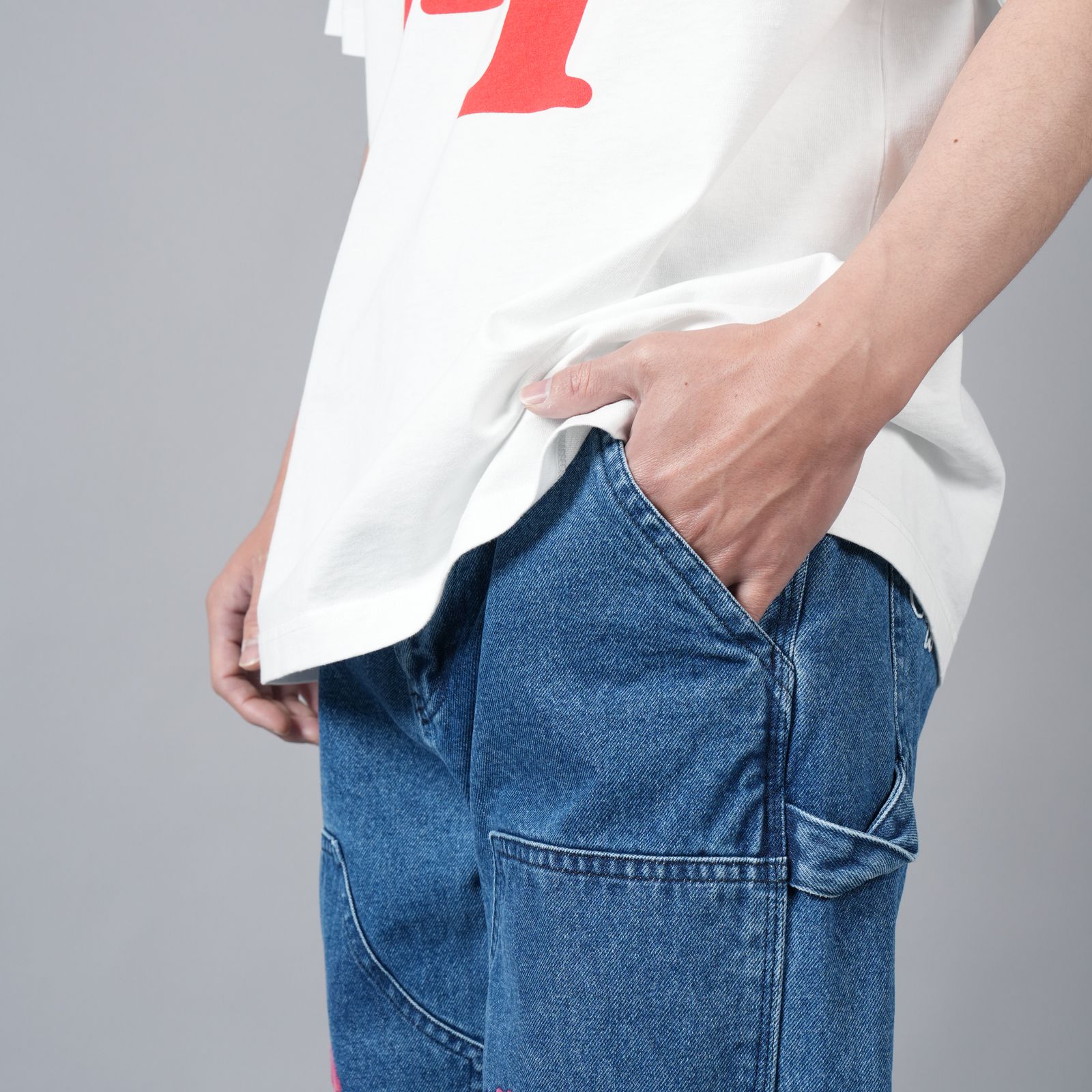 【ラスト1点】EMBRD CARPNTR DENIM PANT /  エンブロイダリー カーペンター デニムパンツ (ブルー)