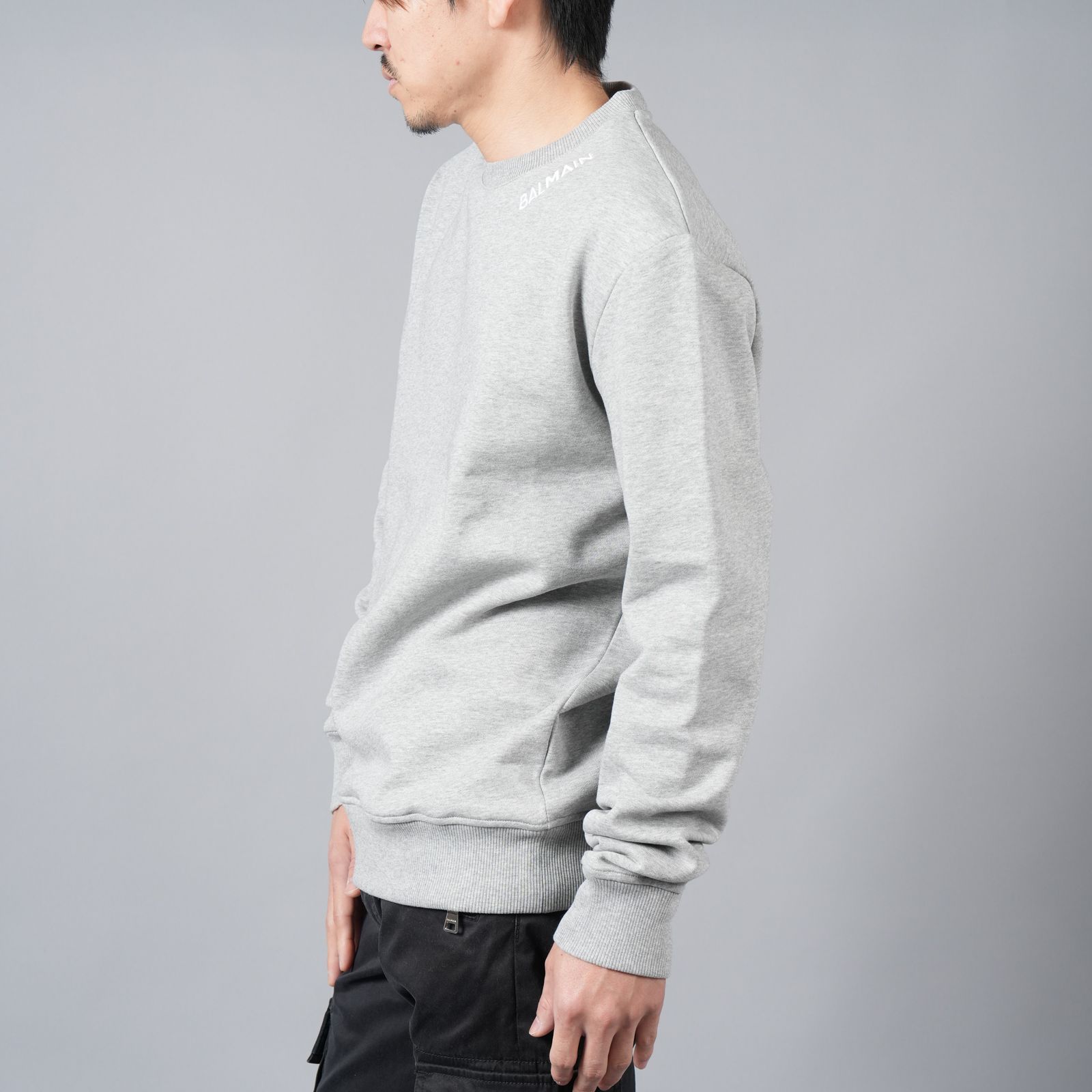 【ラスト1点】 BALMAIN STITCH COLLAR SWEATSHIRT / バルマン ステッチカラー スウェットシャツ (グレー)