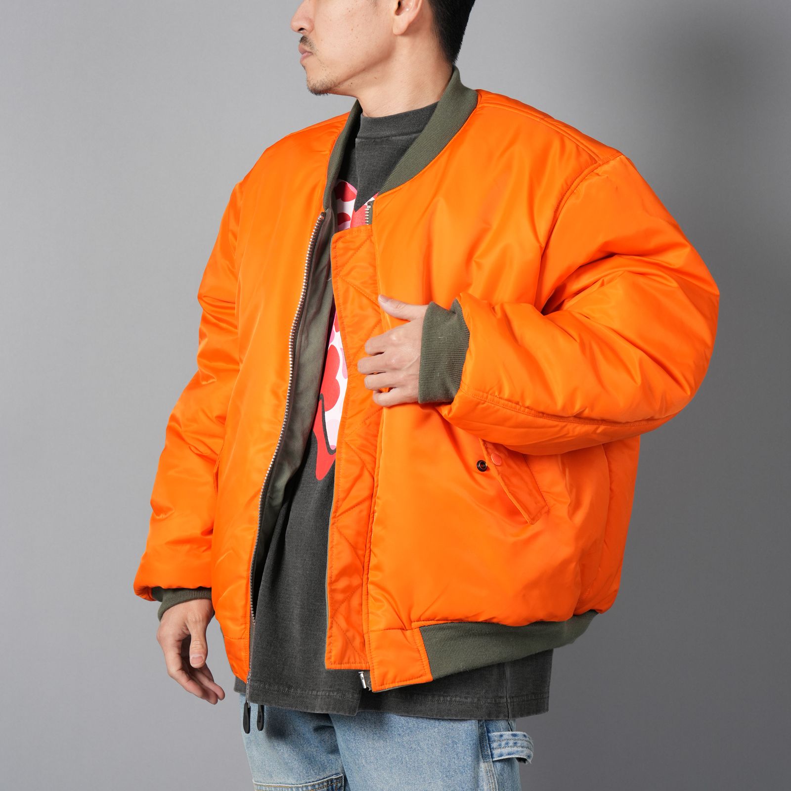 【ラスト1点】【コラボ】Basicks x F.M.C.D / Varsity Cotton Bomber Jacket / ヴァーシティジャケット・ボンバージャケット [リバーシブル](カーキ)