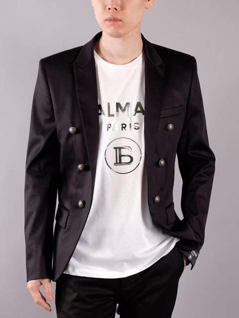 【ラスト1点】BH1 COLLECTION FIT 6 BOTTONS / ダブルブレスト ジャケット (コットン ブレザー) / ブラック / シルバートーンボタン / メンズ