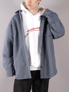 【ラスト1点】MID LENGTH SHIRT JACKET WITH FLAG TAG AT POCKET  / ミッドレングス シャツジャケット ウィズ フラッグタグ (ウィンターブルー)