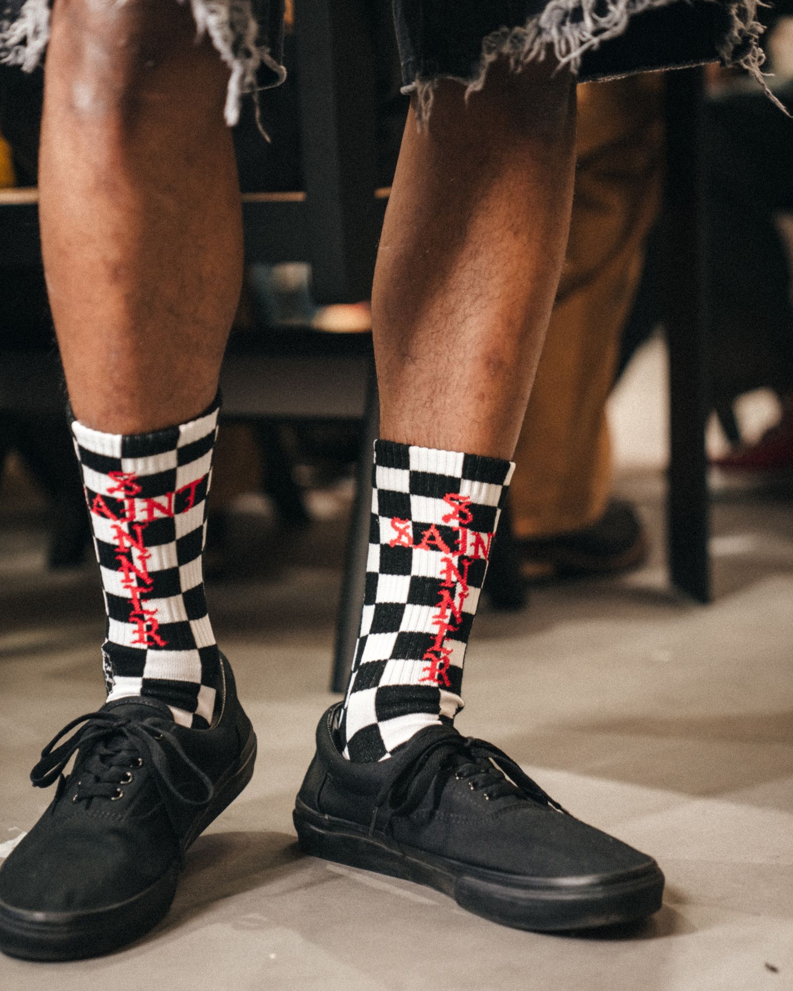 SM-MK1-0000-103 / SOCKS / CHECK / BLACK+WHITE / ソックス  (ブラック/ホワイト)