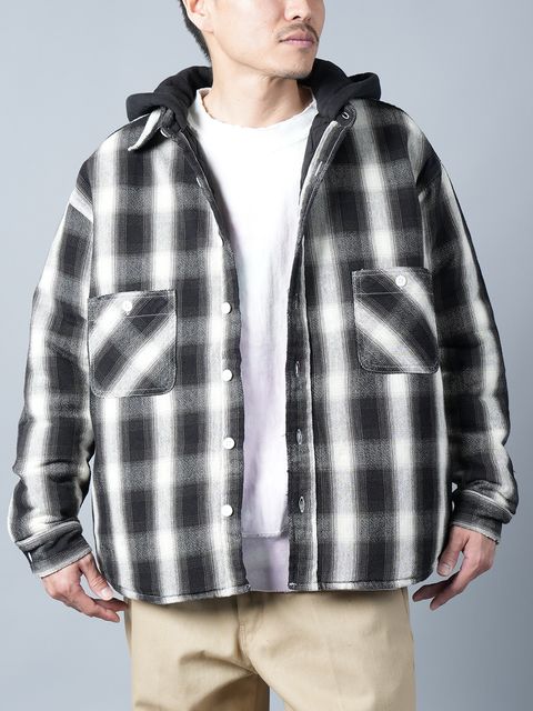 【ラスト1点】 SM-A23-0000-046 / SHIRT PARKA / CHECK / シャツパーカ  (ブラック/ホワイト)
