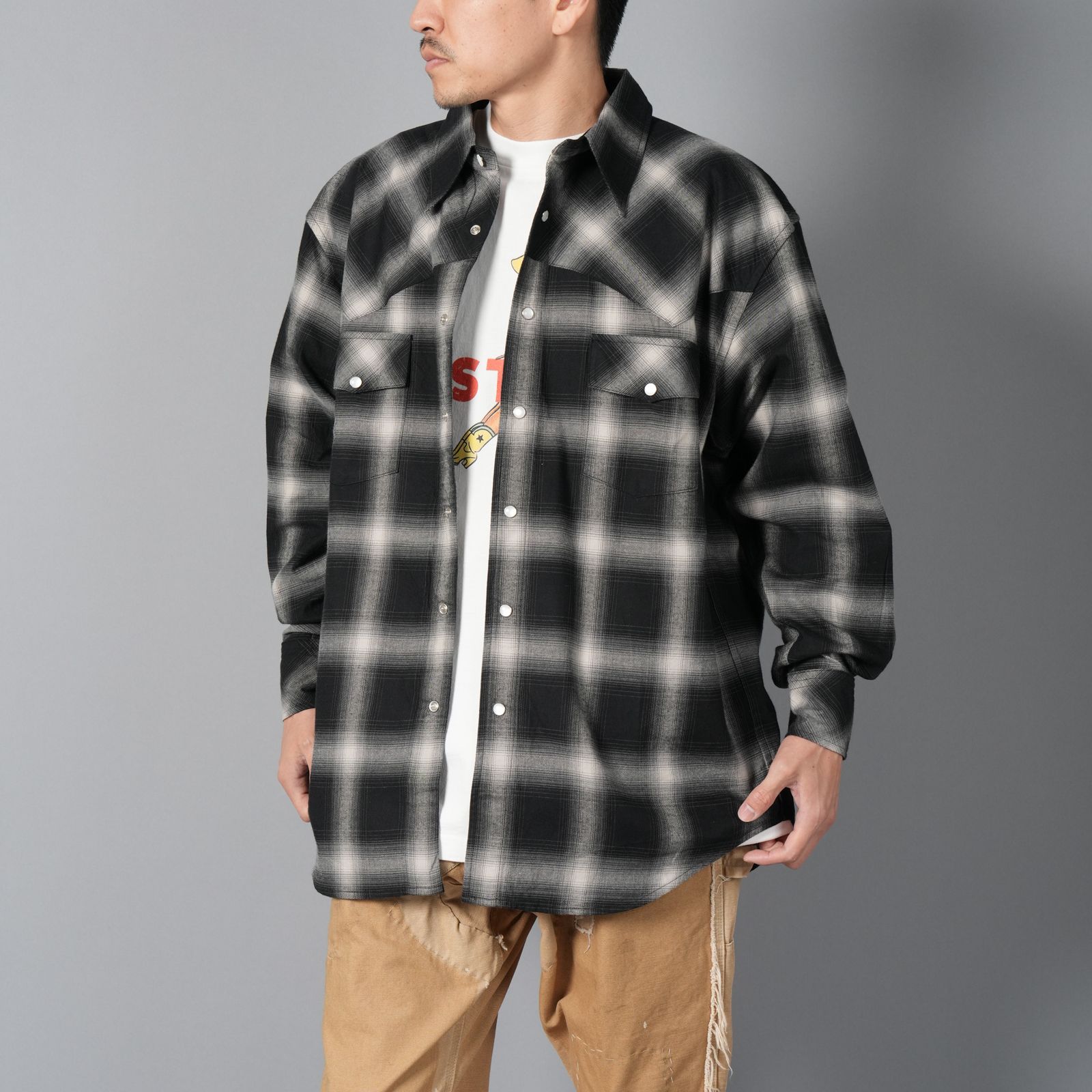 TheColdestMoment 短丈シャツ LASTMAN - OMBRE PLAID WESTERN SHIRTS (L/S) / ウエスタン
