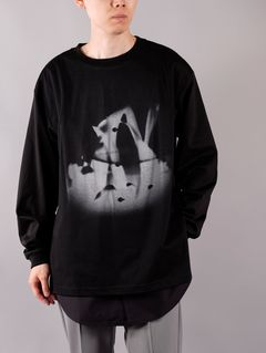 【ラスト1点】Layered T-SHIRT / レイヤード Tシャツ (長袖カットソー) / ブラック / オパール加工