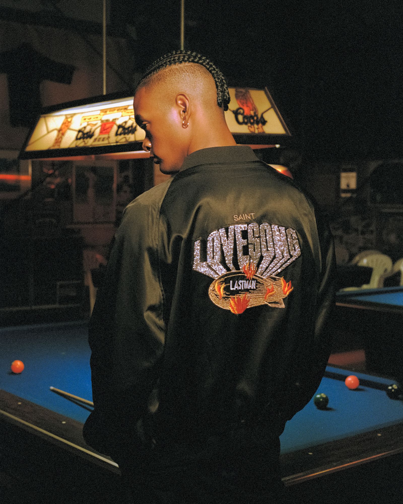 【ラスト1点】【コラボ】SM-HR8-0000-C32 / LM_SATIN JACKET / LOVE SONG / BK / サテンジャケット (ブラック)