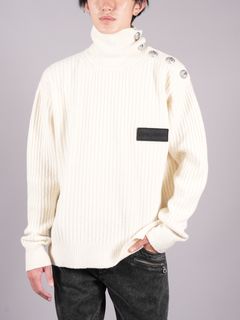 【ラスト1点】BUTTONED CASHMERE TURTLENECK / カシミア タートルネックセーター (ニットセーター) / エクリュ / メンズ