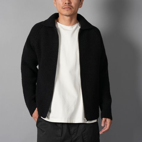 KNITWEAR CARDIGAN IN BOUCLE FELTED YARN / ニットカーディガン (ブラック)