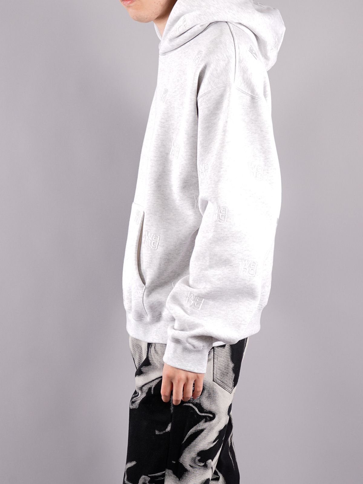 ALEXANDER WANG - LONG SLEEVE HOODIE WITH ALLOVER EMBROIDERY 