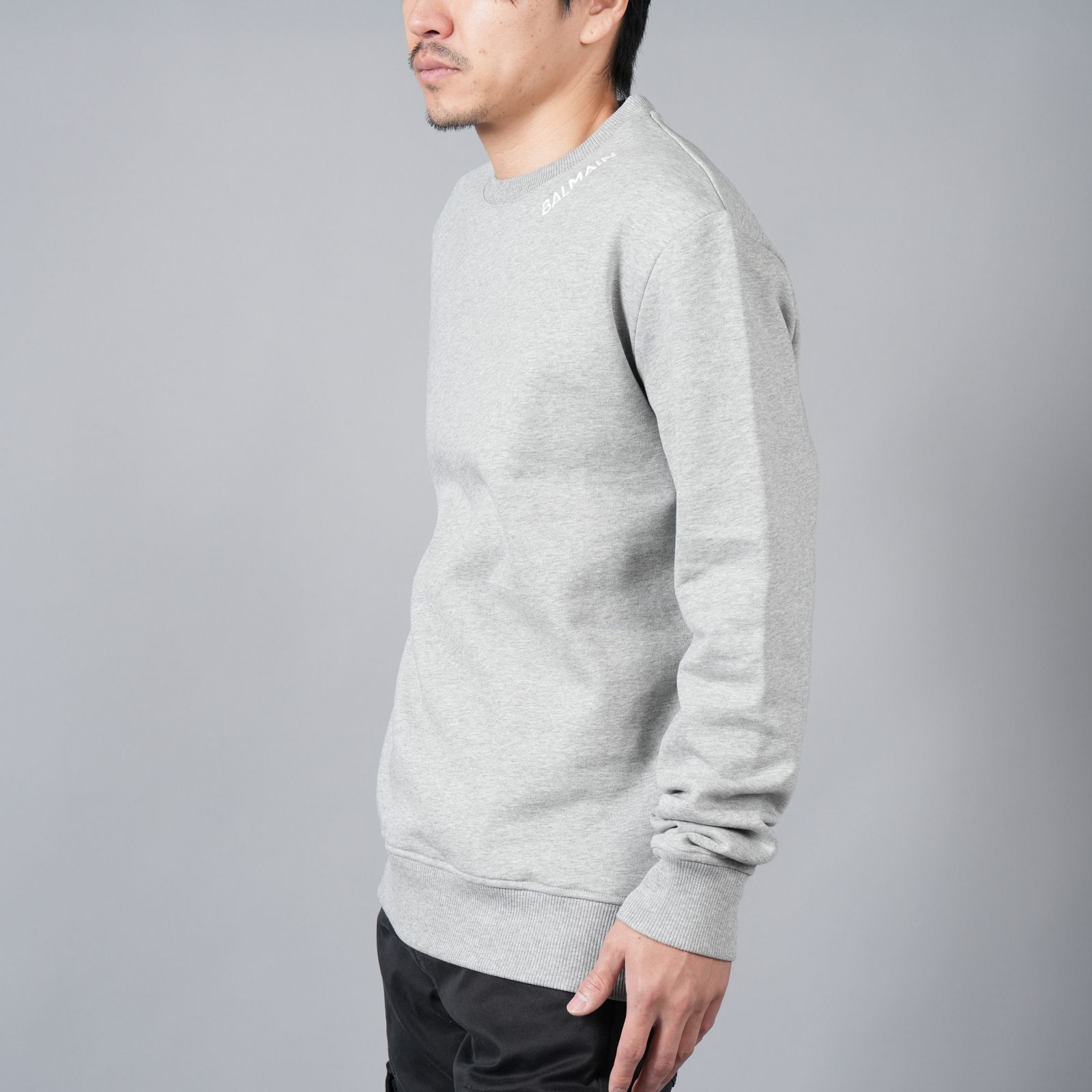 【ラスト1点】 BALMAIN STITCH COLLAR SWEATSHIRT / バルマン ステッチカラー スウェットシャツ (グレー)