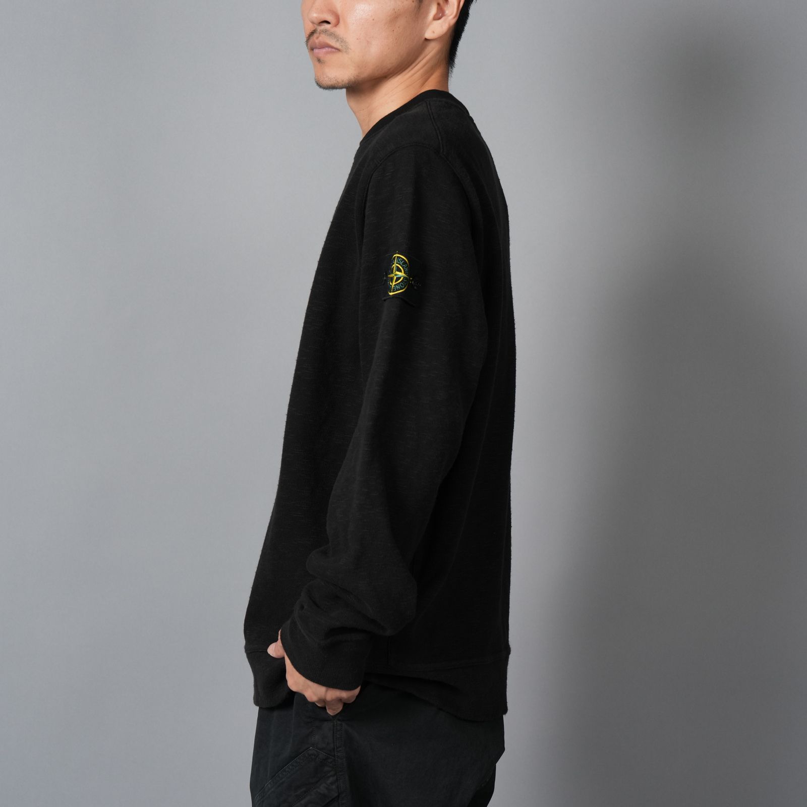 STONE 　 ジップクルーネックスウェット ブラック サイズ：L Stone クルーネック スウェット ブラック STONE ISLAND ジップ
