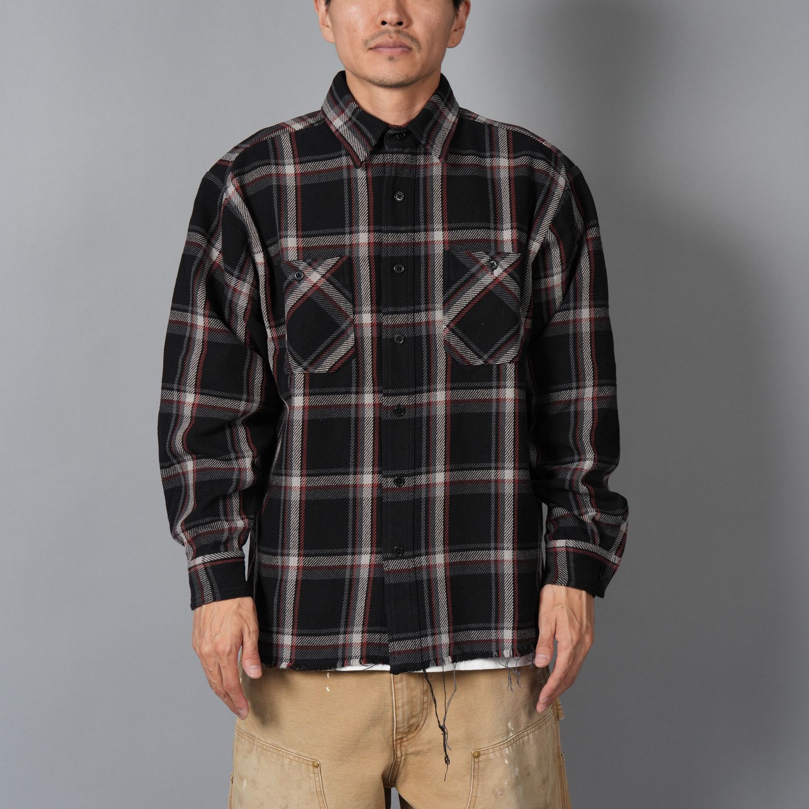 DAMAGED FLANNEL SHIRTS / ネルシャツ (ブラック)