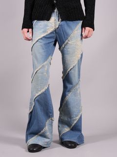 【ラスト1点】TAAKK DENIM ESCARGOT FLARE c#bleach / 定番デニム (エスカルゴ) フレアパンツ (ブリーチ) / ブルー / オーバーダイ加工