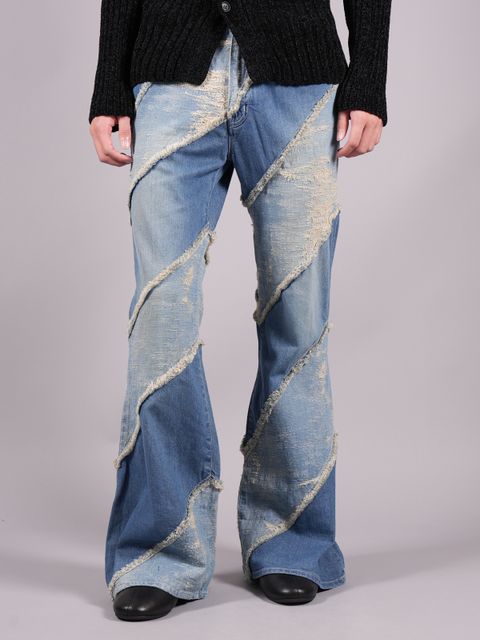 【ラスト1点】TAAKK DENIM ESCARGOT FLARE c#bleach / 定番デニム (エスカルゴ) フレアパンツ (ブリーチ) / ブルー / オーバーダイ加工