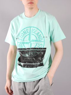 BLOCK ONE' / プリント Tシャツ / ミント / ガーメントダイ [2NS65]