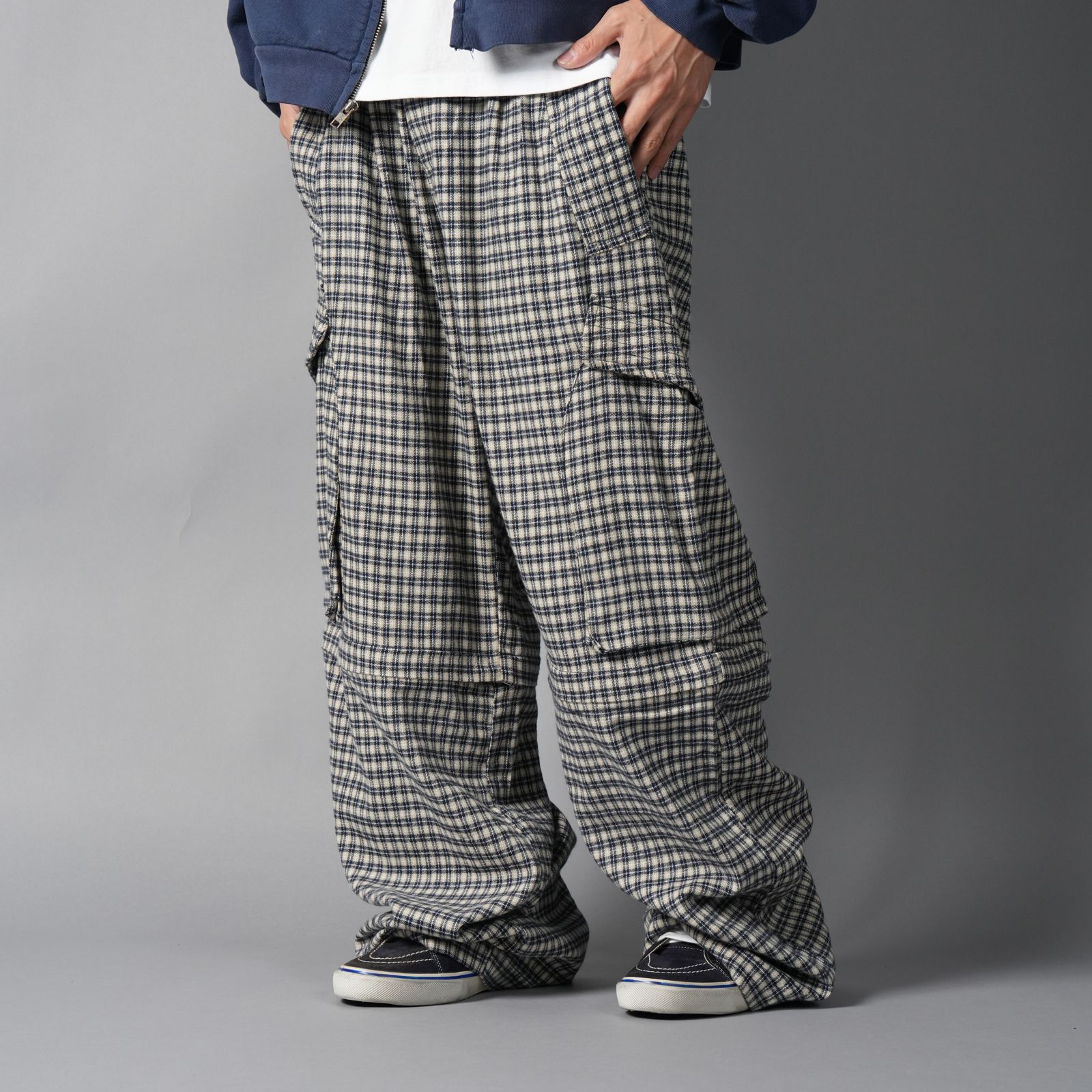 DOLLY, plaid cargos / カーゴパンツ (ブルー/クリーム)