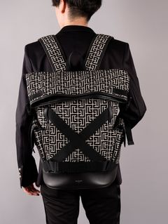 【ラスト1点】BH2 BAG BACKPACK MONOGRAM GFE TU / モノグラム ジャカード バックパック (リュック) / ブラック / レザーパネル付き (ブラウン)  / 定番商品 / メンズ