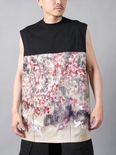 【ラスト1点】 CREW NECK  NO SLEEVE PATCHED T / クルーネック ノースリーブ パッチド Tシャツ  (ブラック)