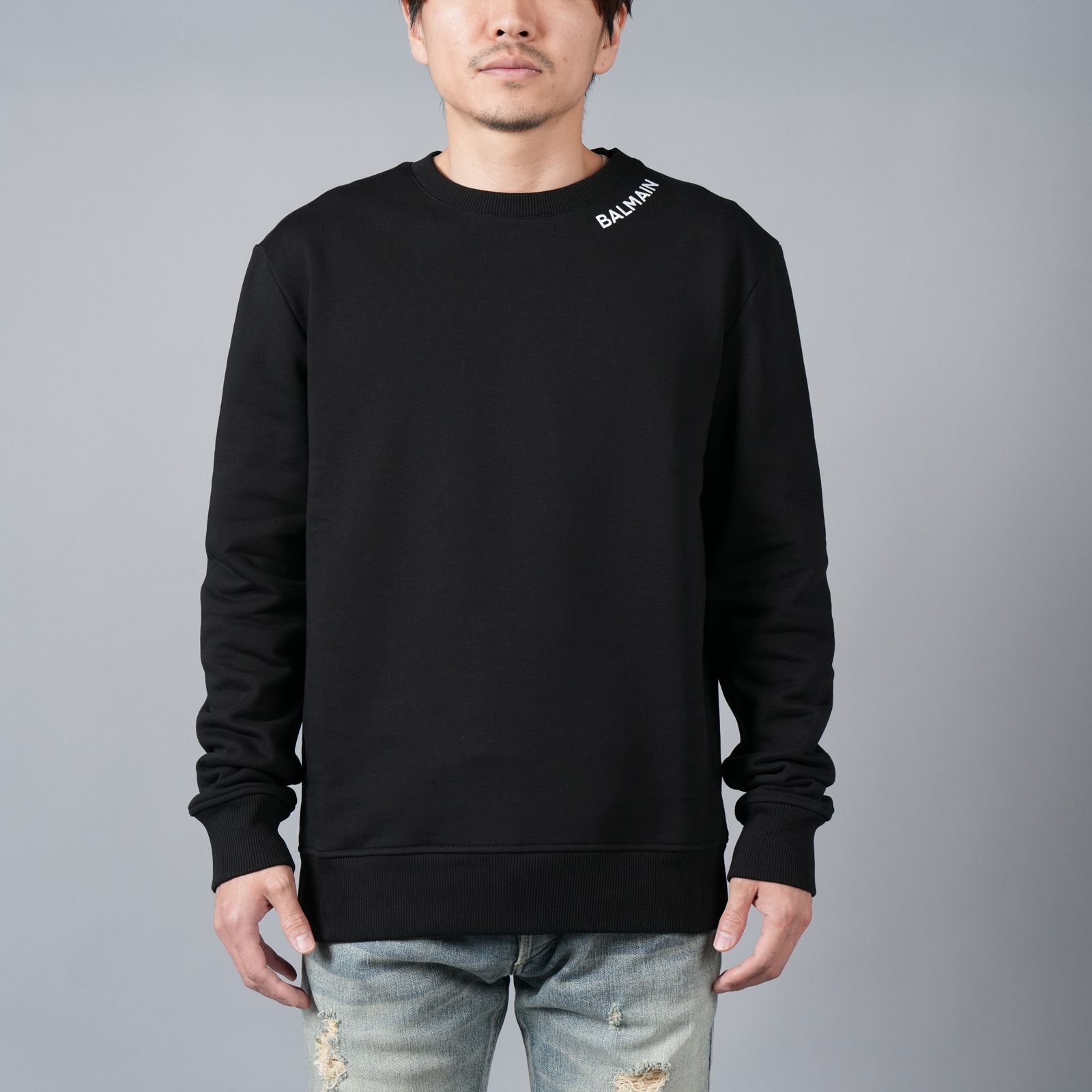 【ラスト1点】BALMAIN STITCH COLLAR SWEATSHIRT / バルマン ステッチカラー スウェットシャツ (ブラック)