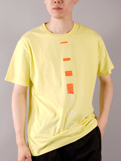 【ラスト1点】COTTON JERSEY 30/1,'OFFSET' PRINT,GARMENT DYED / プリント Tシャツ / イエロー / ガーメントダイ [72152NS90]