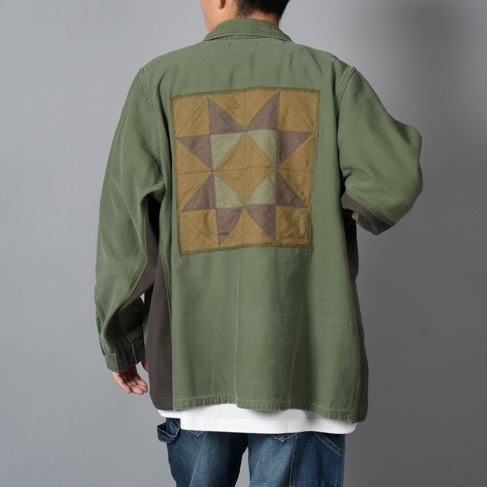 Patchwork US Army Utility Shirts  / パッチワーク ユーエス アーミー ユーテリティシャツ [古着リメイク](カーキ)