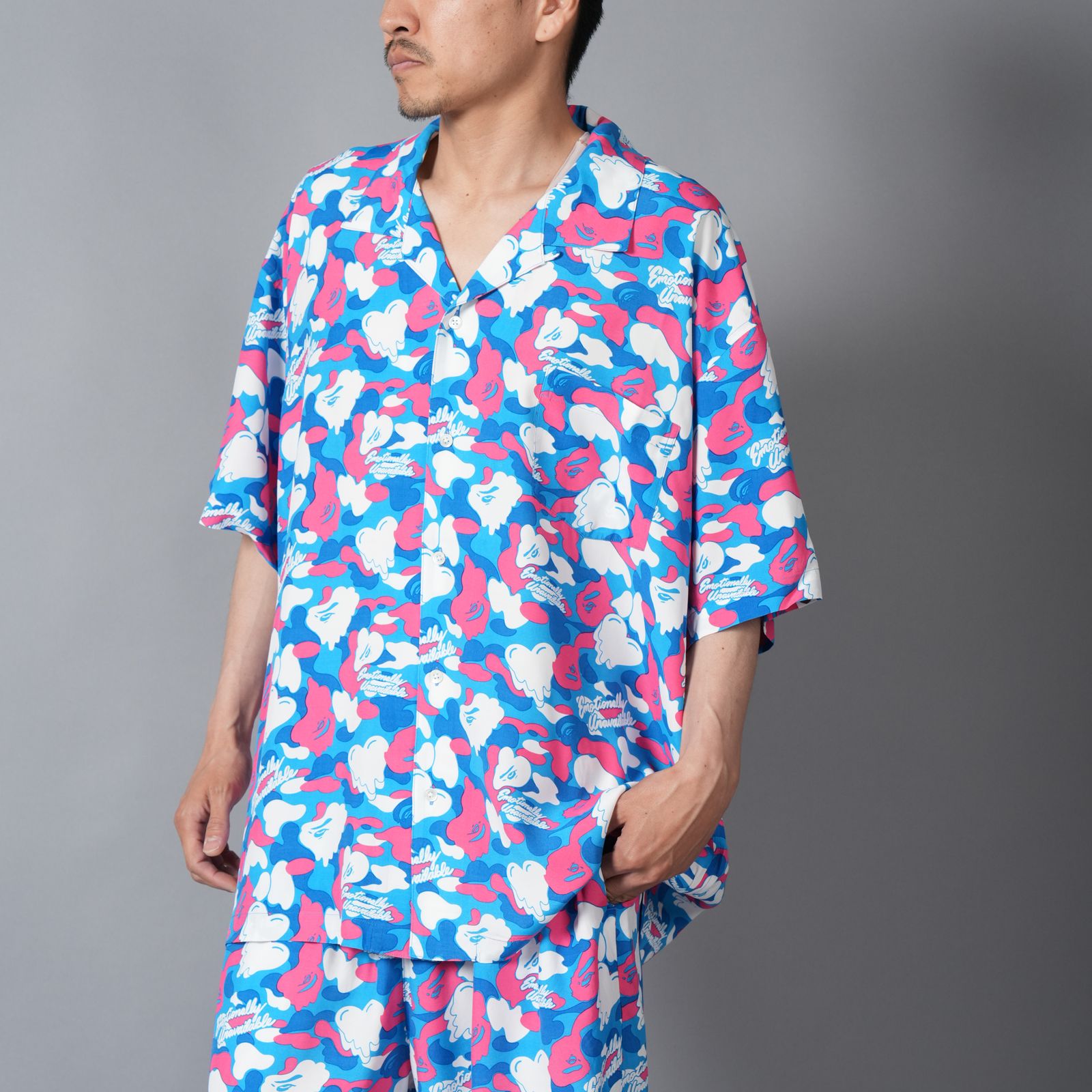【コラボ】EU-MK8-0000-C03 / EU APE ALOHA SHIRT / BLUE / シャツ (ブルー)
