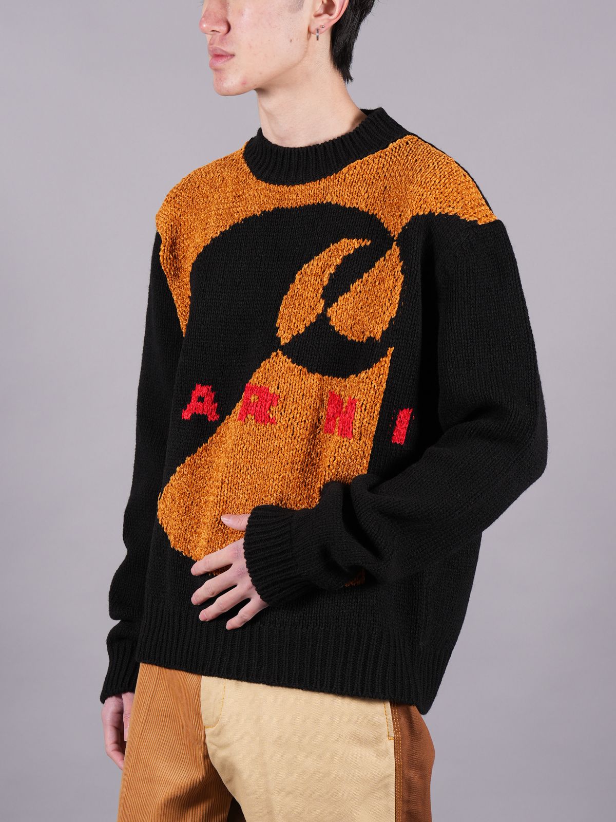 MARNI - 【ラスト1点】 MARNI X CARHARTT WIP - JUMPER IN BLACK WOOL AND SILK WITH  LOGO / ニット セーター (ブラック) | Confidence