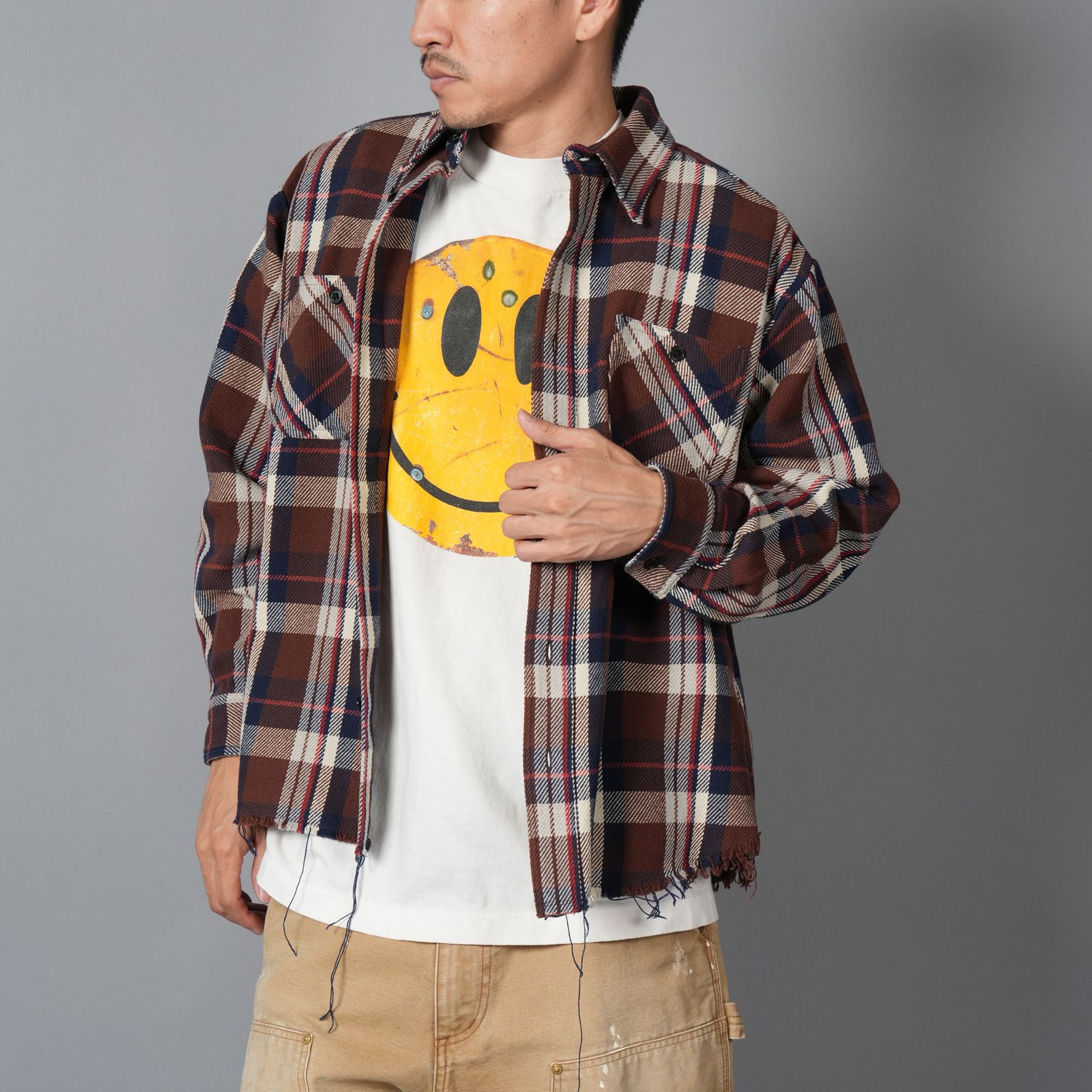 DAMAGED FLANNEL SHIRTS / ネルシャツ (ブラウン)