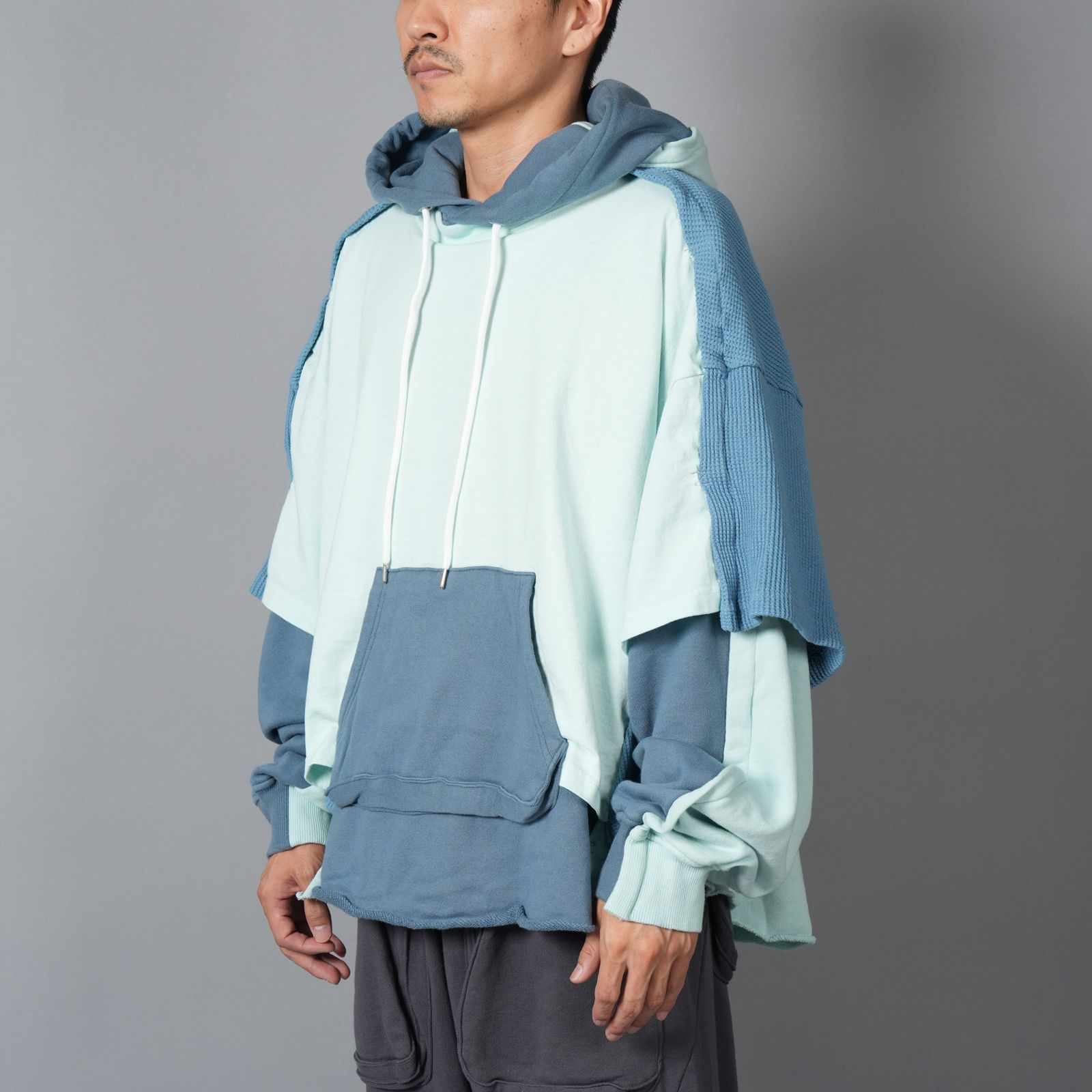【ラスト1点】LAYERED HOODIE / レイヤードフーディー  (スモークブルー)