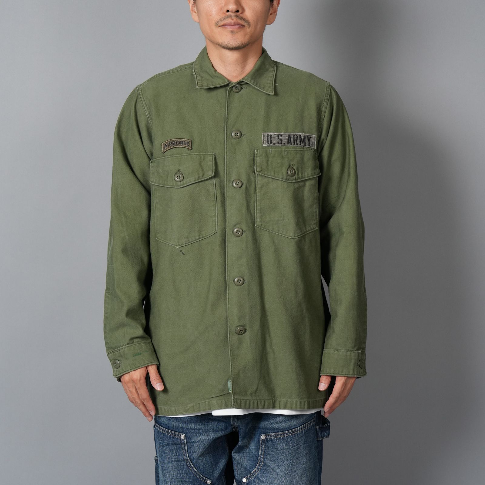 Patchwork US Army Utility Shirts  / パッチワーク ユーエス アーミー ユーテリティシャツ [古着リメイク](カーキ)