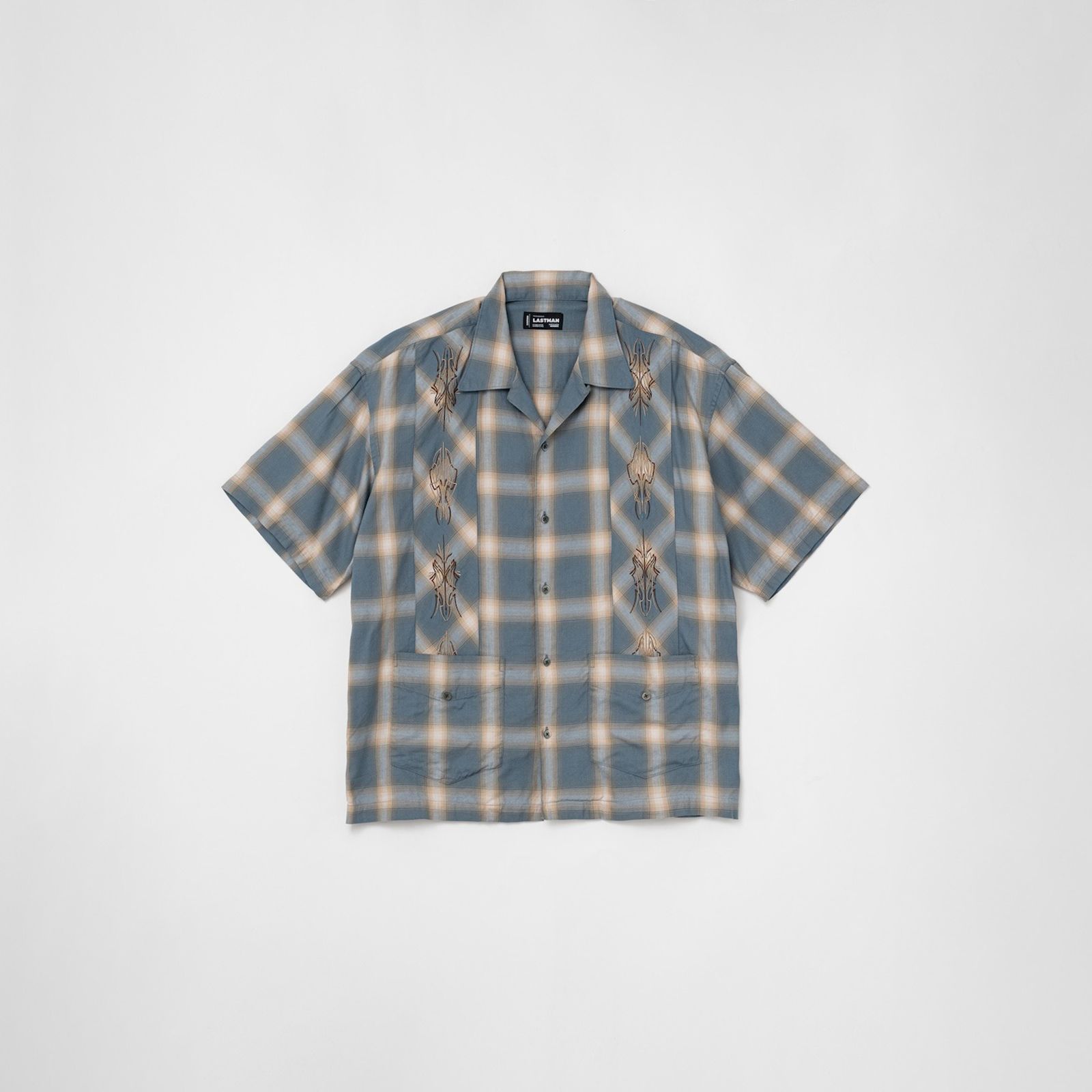OMBRE PLAID CURBAN SHIRTS (SS)  / 半袖シャツ (ブルー)