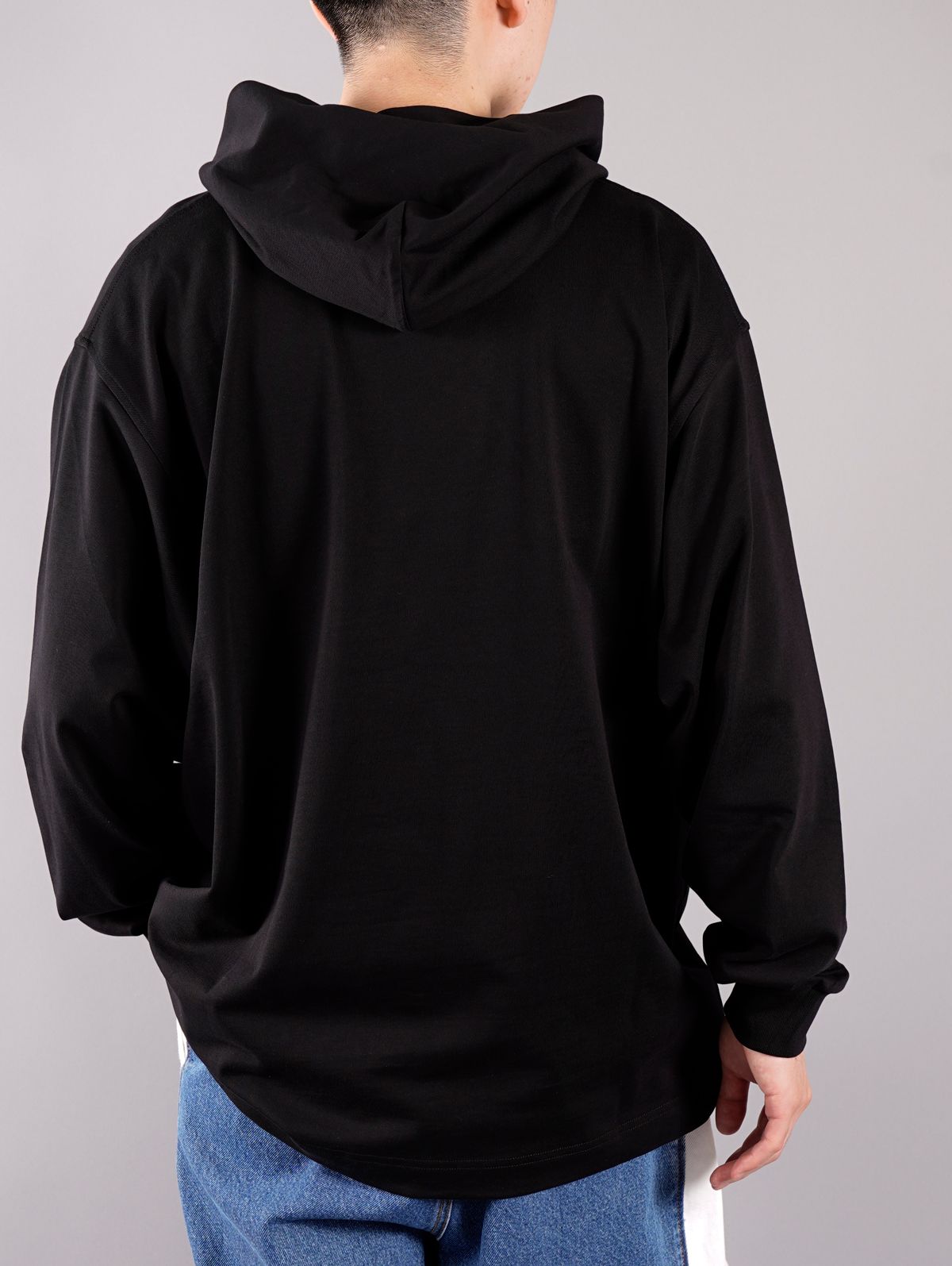 LONG SLEEVE TEE WITH CRUMPLED LOGO PRINT / ロングスリーブ クランプルド ロゴ プリント フーディー  (ブラック)