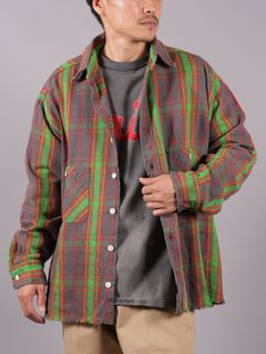 【ラスト1点】【限定】SM-A23-0000-C23 / DT_FRNNL SHIRT / CHECK / 長袖シャツ (グリーン/レッド)