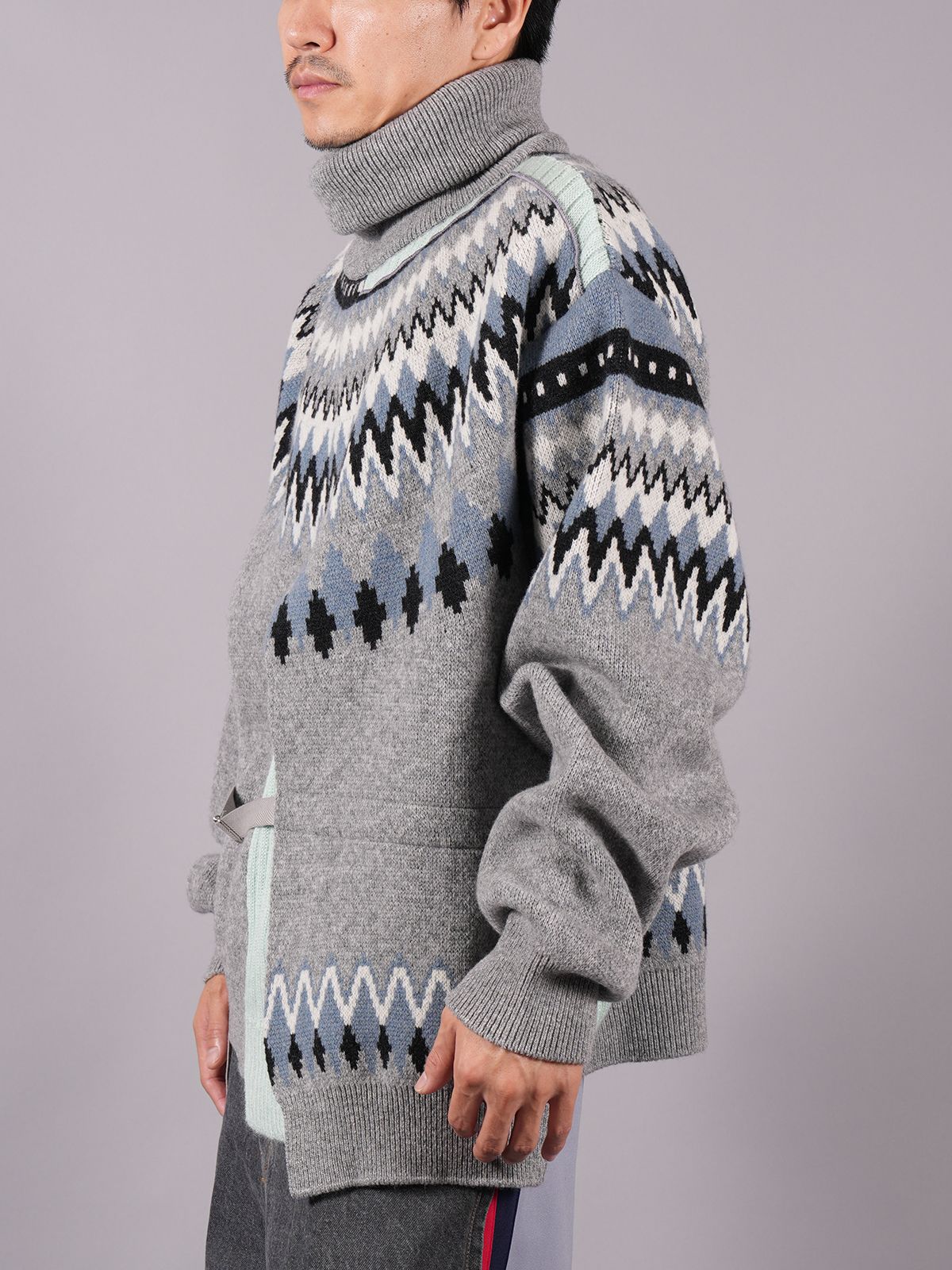 【ラスト1点】DECONSTRUCTED MORDIC KNIT / コンストラクテッド モルディック ニット (グレー/ブルー)