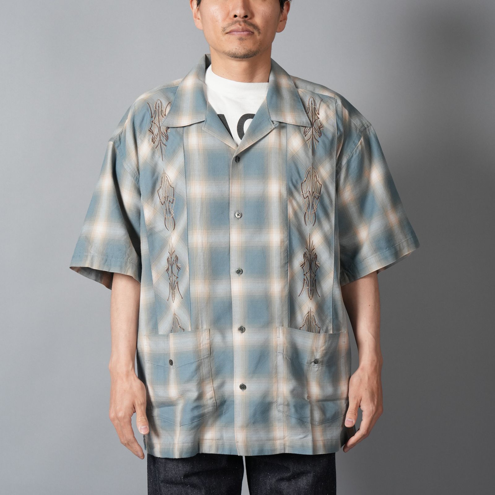 OMBRE PLAID CURBAN SHIRTS (SS)  / 半袖シャツ (ブルー)