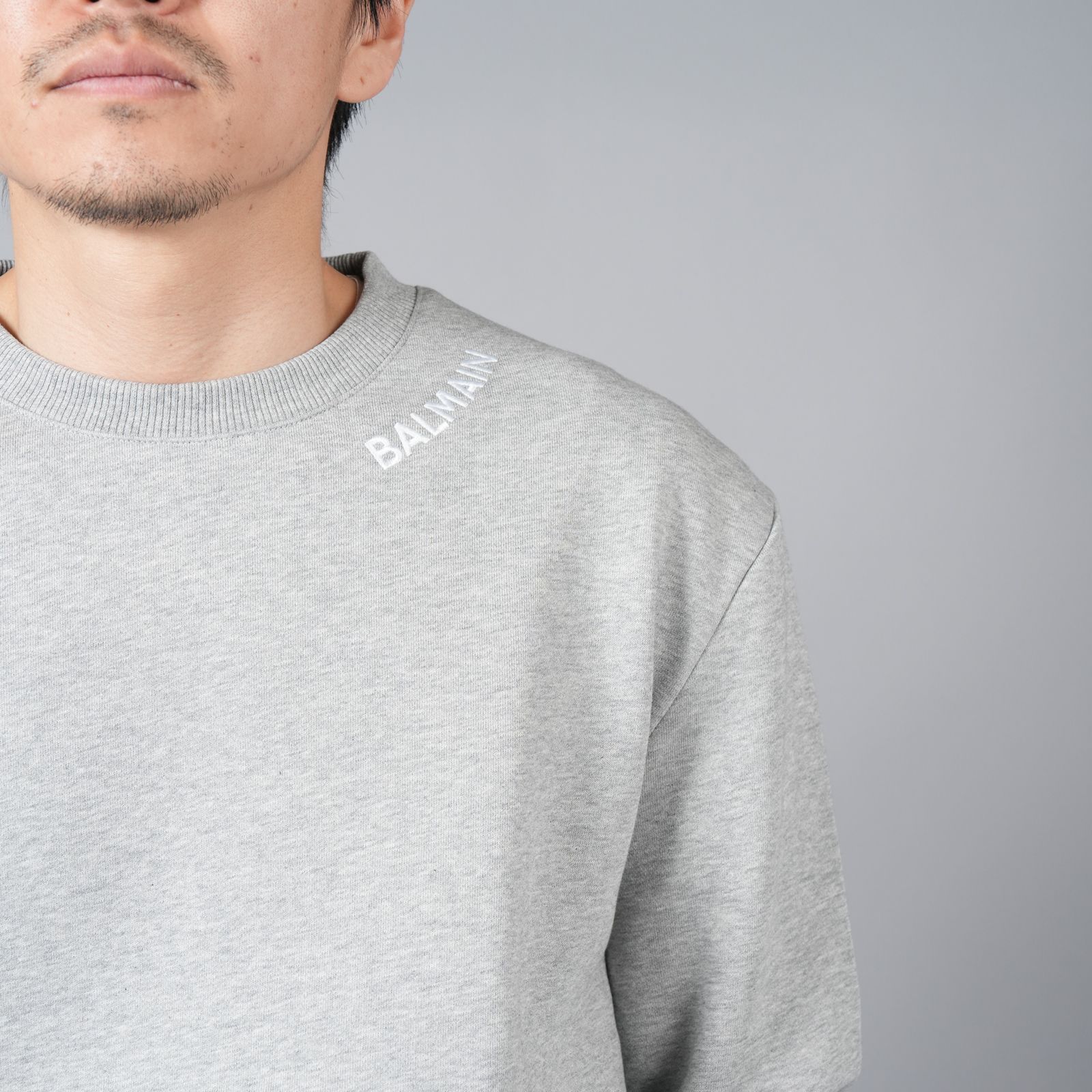 【ラスト1点】 BALMAIN STITCH COLLAR SWEATSHIRT / バルマン ステッチカラー スウェットシャツ (グレー)